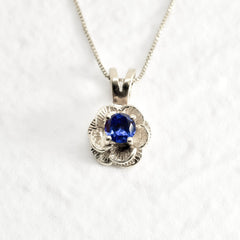 Silver Tanzanite Pendant - Dainty Flower Necklace - Vintage Floral Necklace
