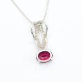 Charming 925 Sterling Silver Pendant with Oval Created Red Ruby, embodying elegance and a meaningful July birthstone gift.