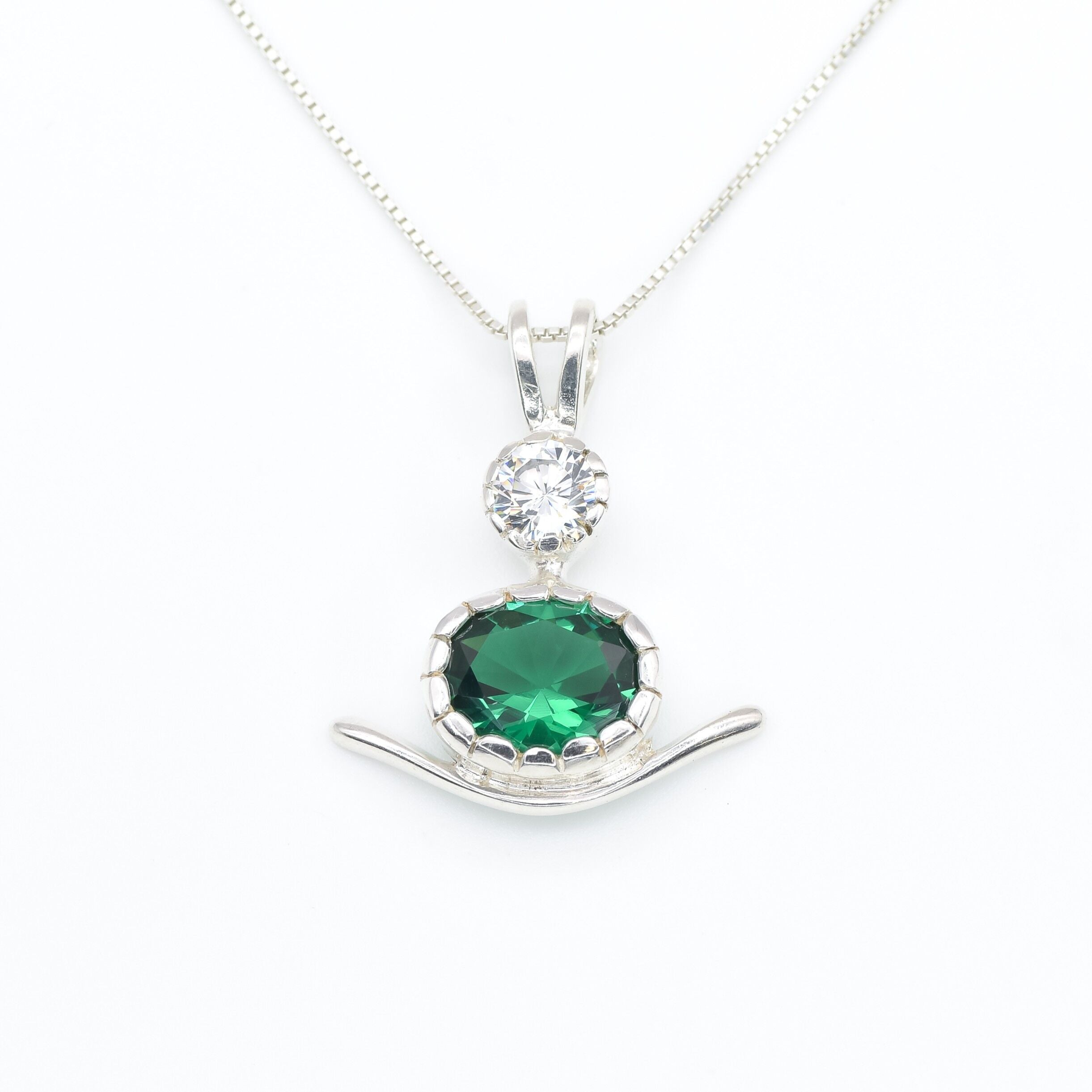 Created Emerald Pendant made in 925 Sterling Silver with Oval Created Green Emerald in Prong setting, May Birthstone gift idea, symbolizes, ideal for everyday wear and perfect for birthday gifting and special occasions.