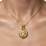 Egyptian Diamond Pendant - Gold Aztec Necklace - Round Diamond Necklace