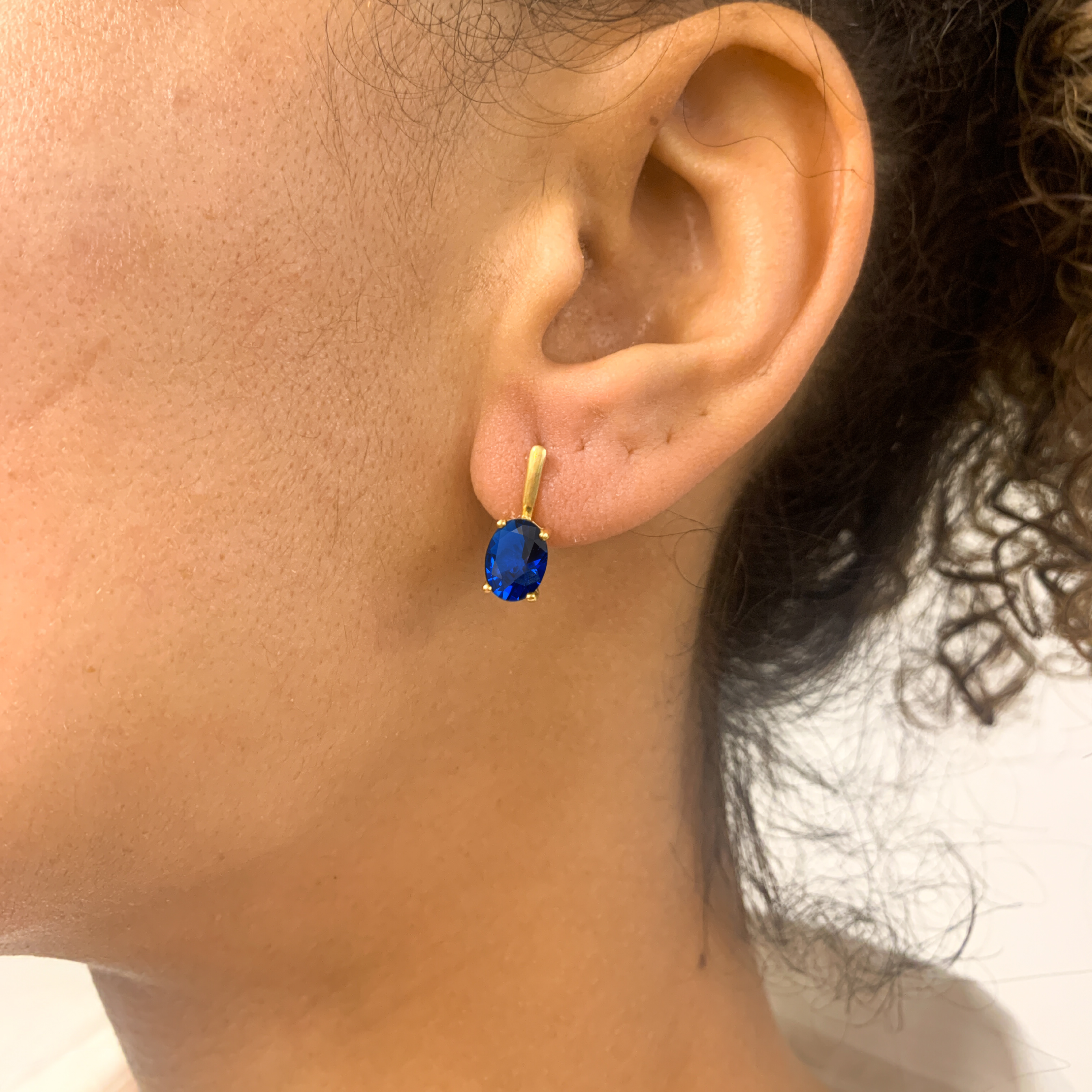 Elegant 18k Gold Vermeil Sapphire Earrings with Oval Blue Sapphire, perfect for September birthdays and special occasions.