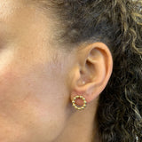 Gold Beaded Earrings - Circle Earrings -  Round Hoops
