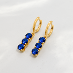 Stunning 18k Gold Vermeil Sapphire Earrings with three round blue sapphires—an ideal gift for special occasions and September birthdays.