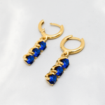 Chic 18k Gold Vermeil Sapphire Earrings with three blue sapphires—perfect for daily wear and celebrating special moments.