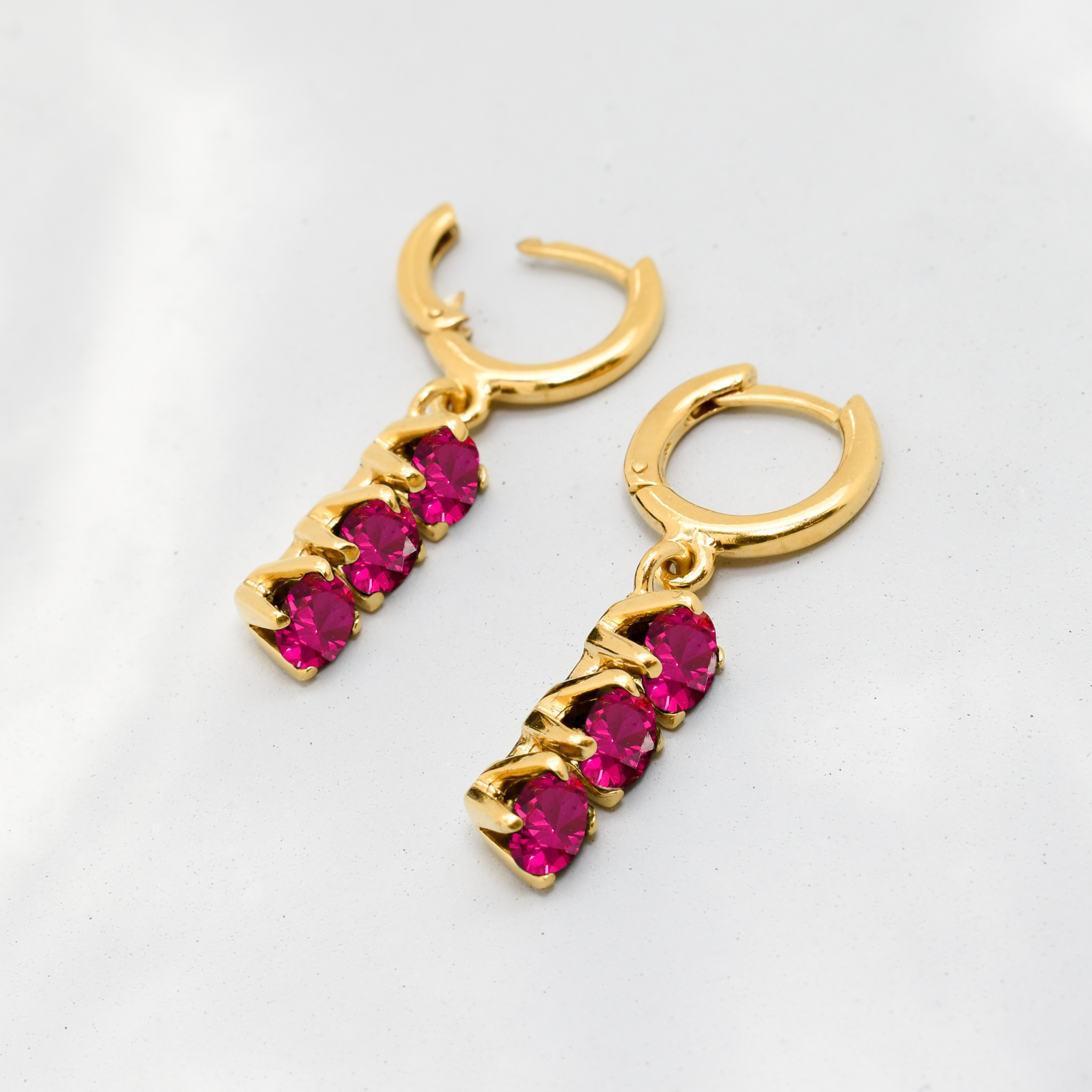Stunning 18k Gold Vermeil Earrings adorned with Round Created Red Ruby, symbolizing passion, ideal for gifting and daily wear.