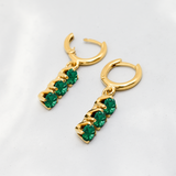 Stunning 18k Gold Vermeil Emerald Earrings featuring a Three-Stone design, perfect for daily wear and May birthday celebrations.