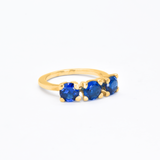 Elegant 18k gold vermeil ring with a round created blue sapphire, a stunning gift for September birthdays and special occasions.