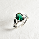 Created Emerald Ring made in 925 Sterling Silver with Oval Created Green Emerald in Prong setting, May Birthstone gift idea, symbolizes, ideal for everyday wear and perfect for birthday gifting and special occasions.