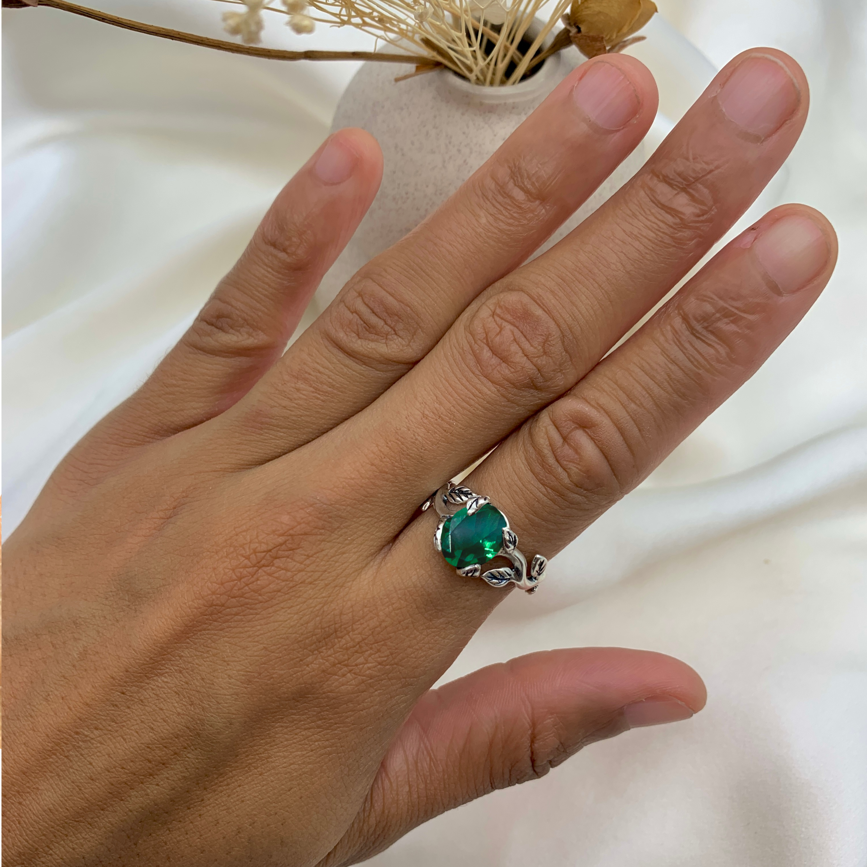 Elegant created emerald ring in 925 Sterling Silver, an exquisite choice for May birthdays and everyday wear.
