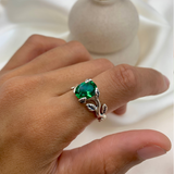 Created Emerald Ring in 925 Sterling Silver with oval green emerald, perfect for May birthdays and special occasions.