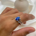 Elegant 925 Sterling Silver Ring featuring a stunning Oval Created Blue Sapphire, perfect for September birthdays and special occasions.