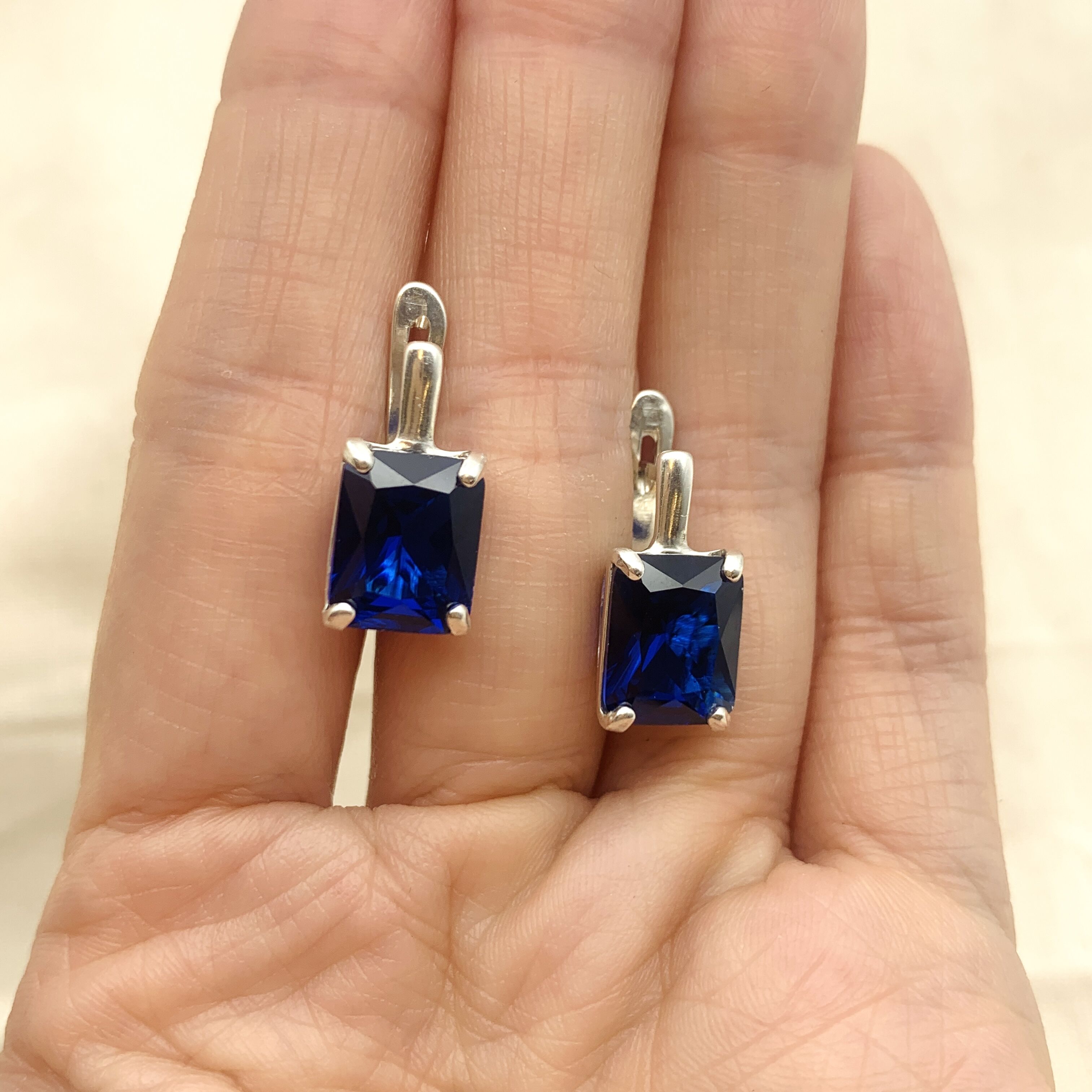 Elegant Created Sapphire Earrings in 925 Sterling Silver, perfect for September birthdays and special occasions.