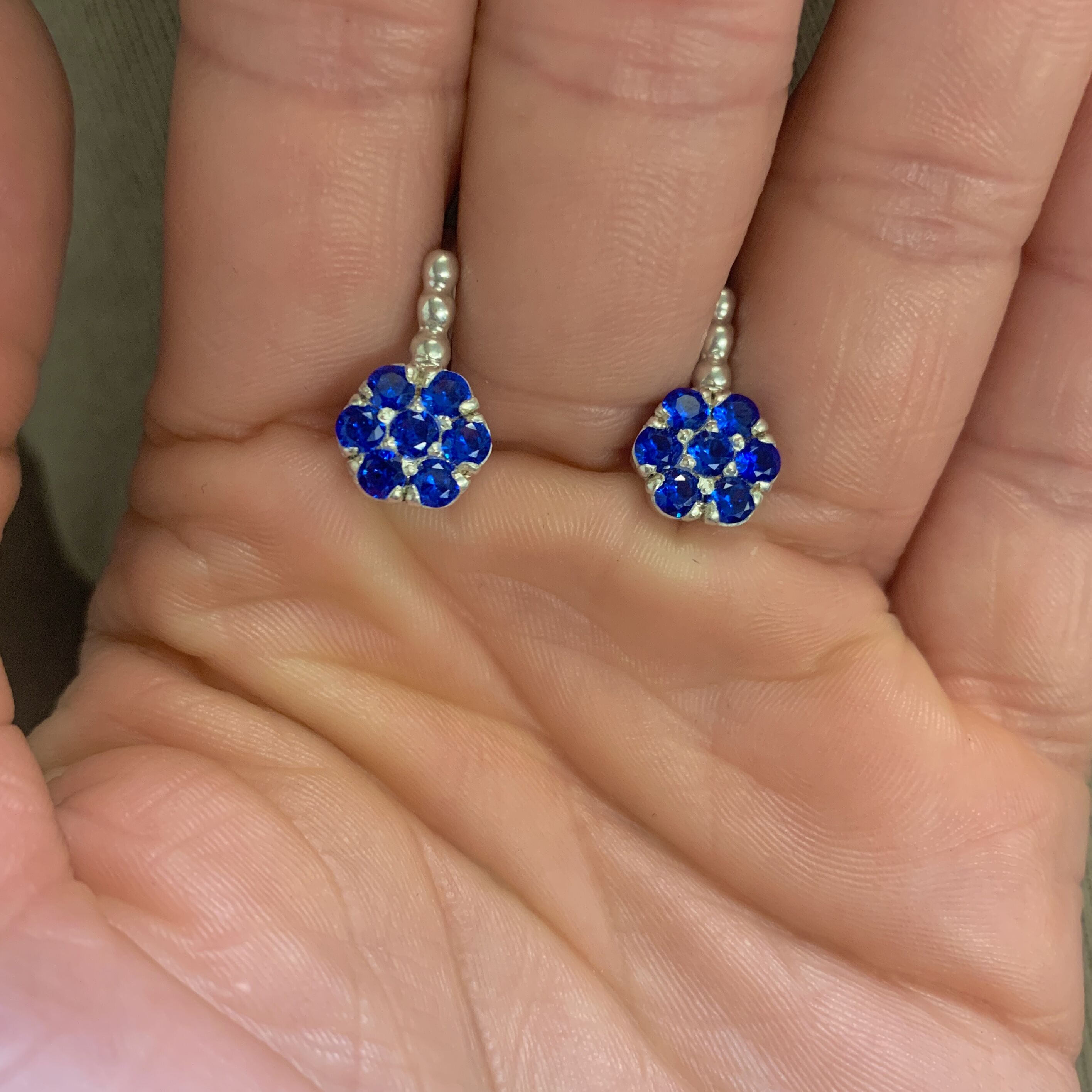 925 Sterling Silver Sapphire Earrings featuring a cluster of created blue sapphires, perfect for September birthdays and everyday elegance.