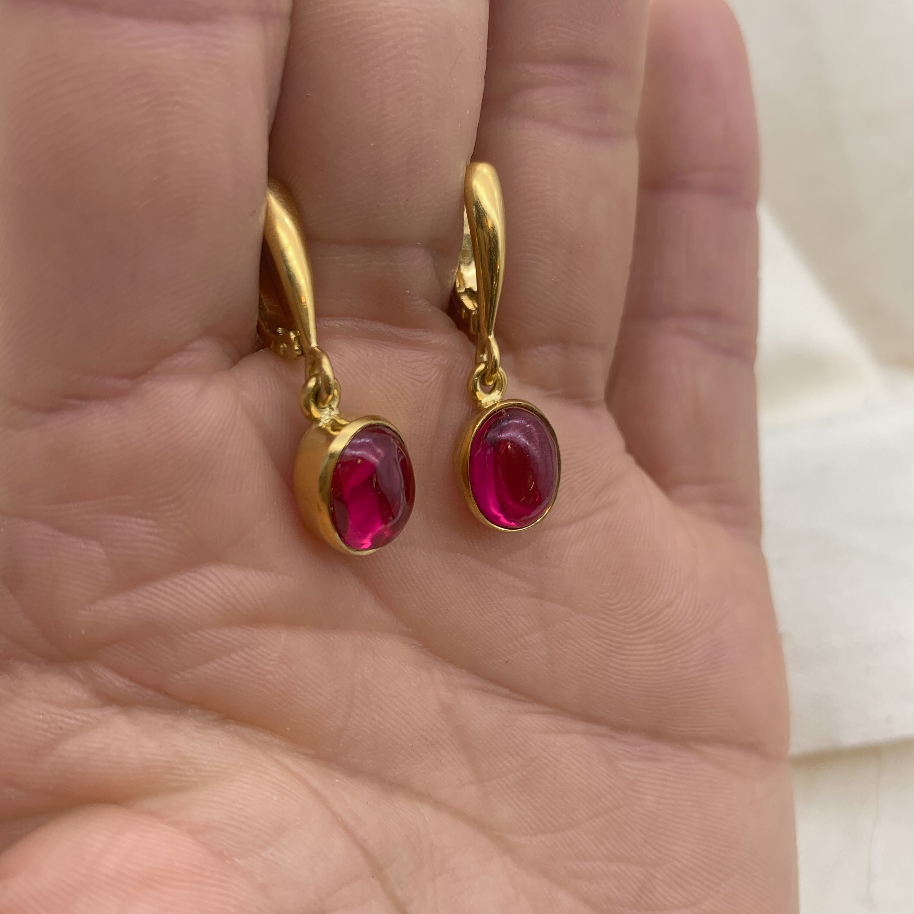 Elegant 18k Gold Vermeil Earrings featuring a stunning Oval Natural Red Ruby, perfect for birthdays and special occasions.