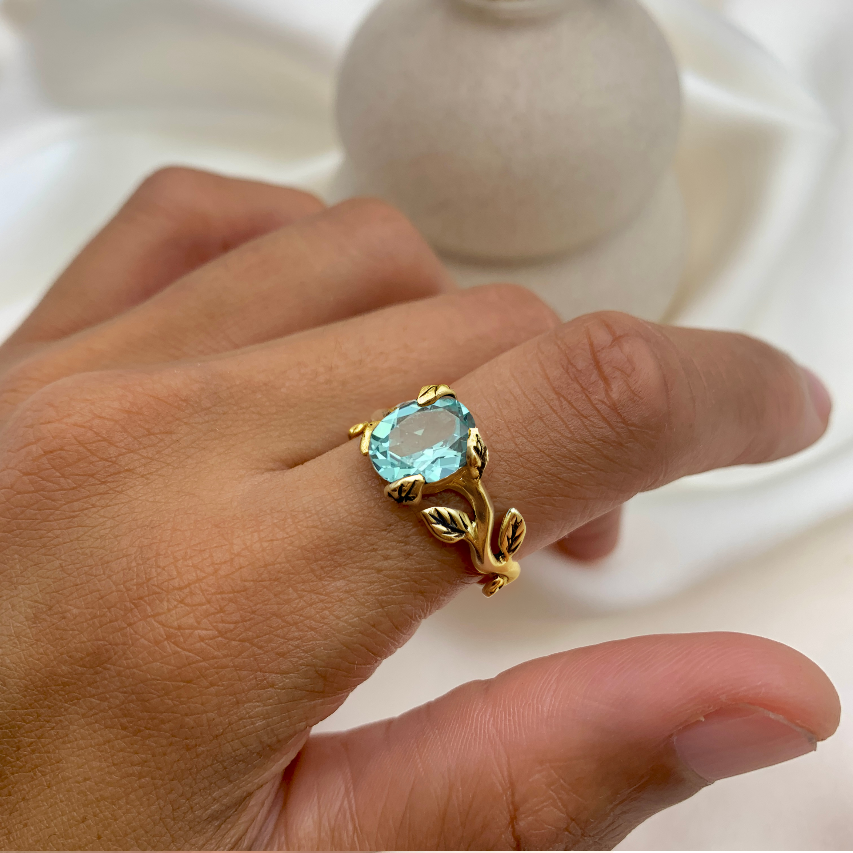 2848-R-cAQU: Gold Vermeil 18k Created Aquamarine 10x8mm Oval