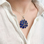 Cluster Sapphire Necklace - Bold Blue Pendant in Sterling Silver, ideal for daily wear, birthdays, and special occasions.