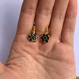 Gold Onyx Flower Earrings - Black Onyx Earrings - Vintage Drop Earrings