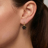 Gold Onyx Flower Earrings - Black Onyx Earrings - Vintage Drop Earrings