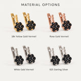 Gold Onyx Flower Earrings - Black Onyx Earrings - Vintage Drop Earrings