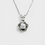 Rose Diamond Pendant - Vintage Flower Necklace - Bridal Diamond Necklace