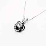 Gold Rose Diamond Pendant - Diamond Flower Necklace - Vintage Diamond Necklace