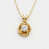 Rose Diamond Pendant - Vintage Flower Necklace - Bridal Diamond Necklace