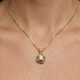 Gold Rose Diamond Pendant - Diamond Flower Necklace - Vintage Diamond Necklace