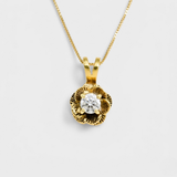 Gold Rose Diamond Pendant - Diamond Flower Necklace - Vintage Diamond Necklace