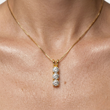 Gold Diamond Necklace - Vertical Diamond Pendant - Three Stone Necklace