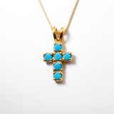 Silver Turquoise Necklace - Turquoise Cross Necklace - Blue Cross Pendant