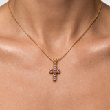 Morganite Cross Pendant - Gold Christian Necklace - Dainty Pink Necklace