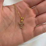 Morganite Cross Pendant - Gold Christian Necklace - Dainty Pink Necklace