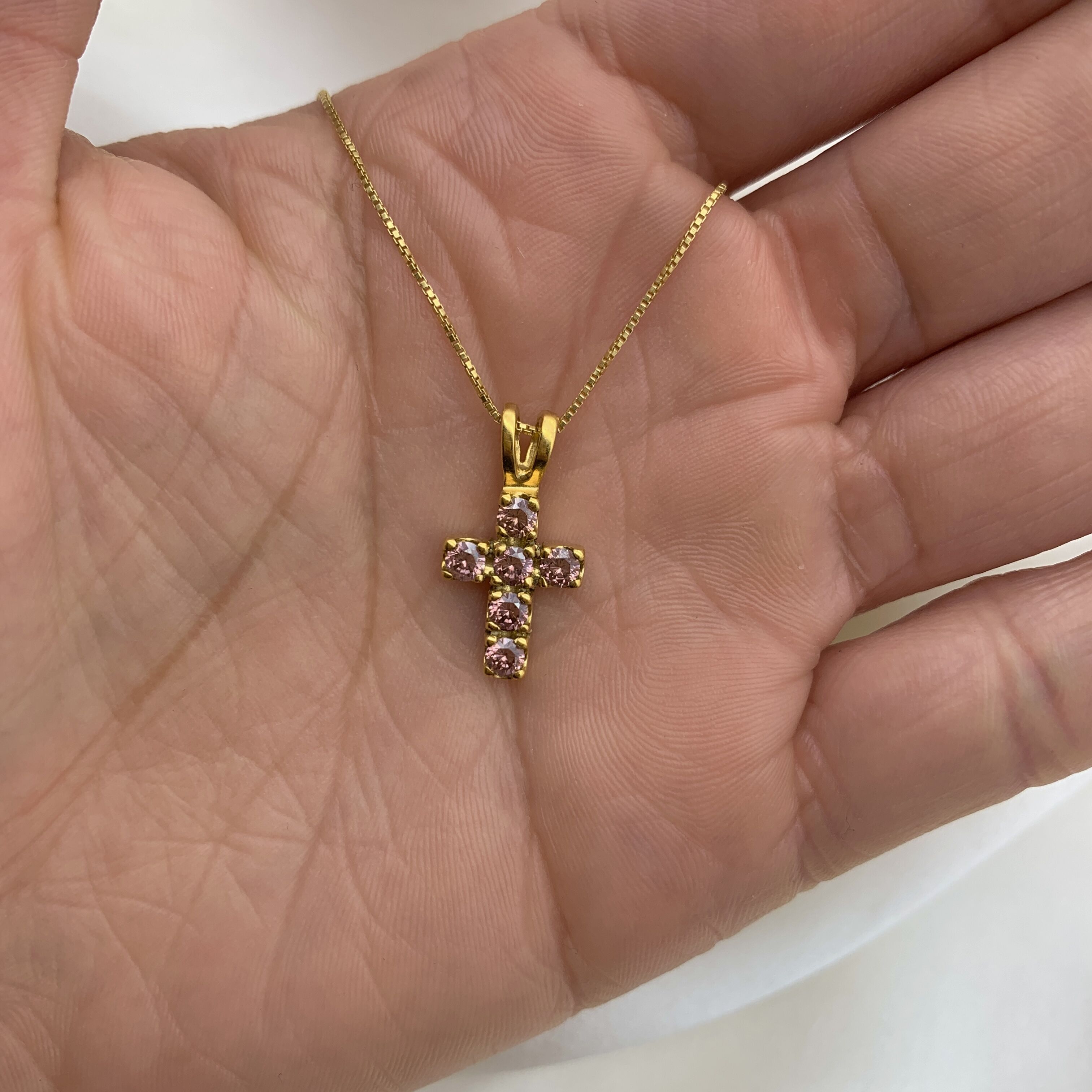 Morganite Cross Pendant - Gold Christian Necklace - Dainty Pink Necklace