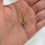 Morganite Cross Pendant - Gold Christian Necklace - Dainty Pink Necklace
