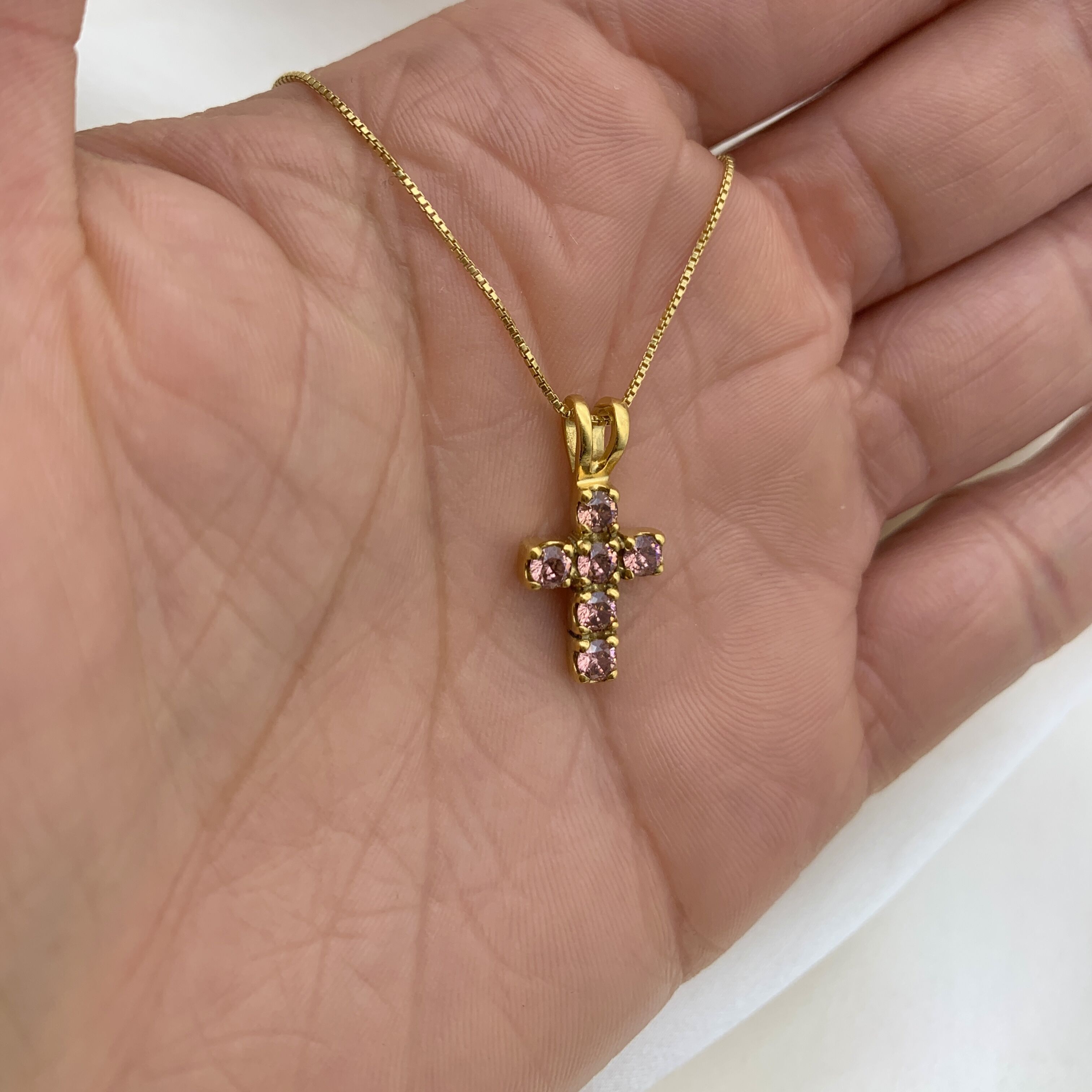 Morganite Cross Pendant - Gold Christian Necklace - Dainty Pink Necklace