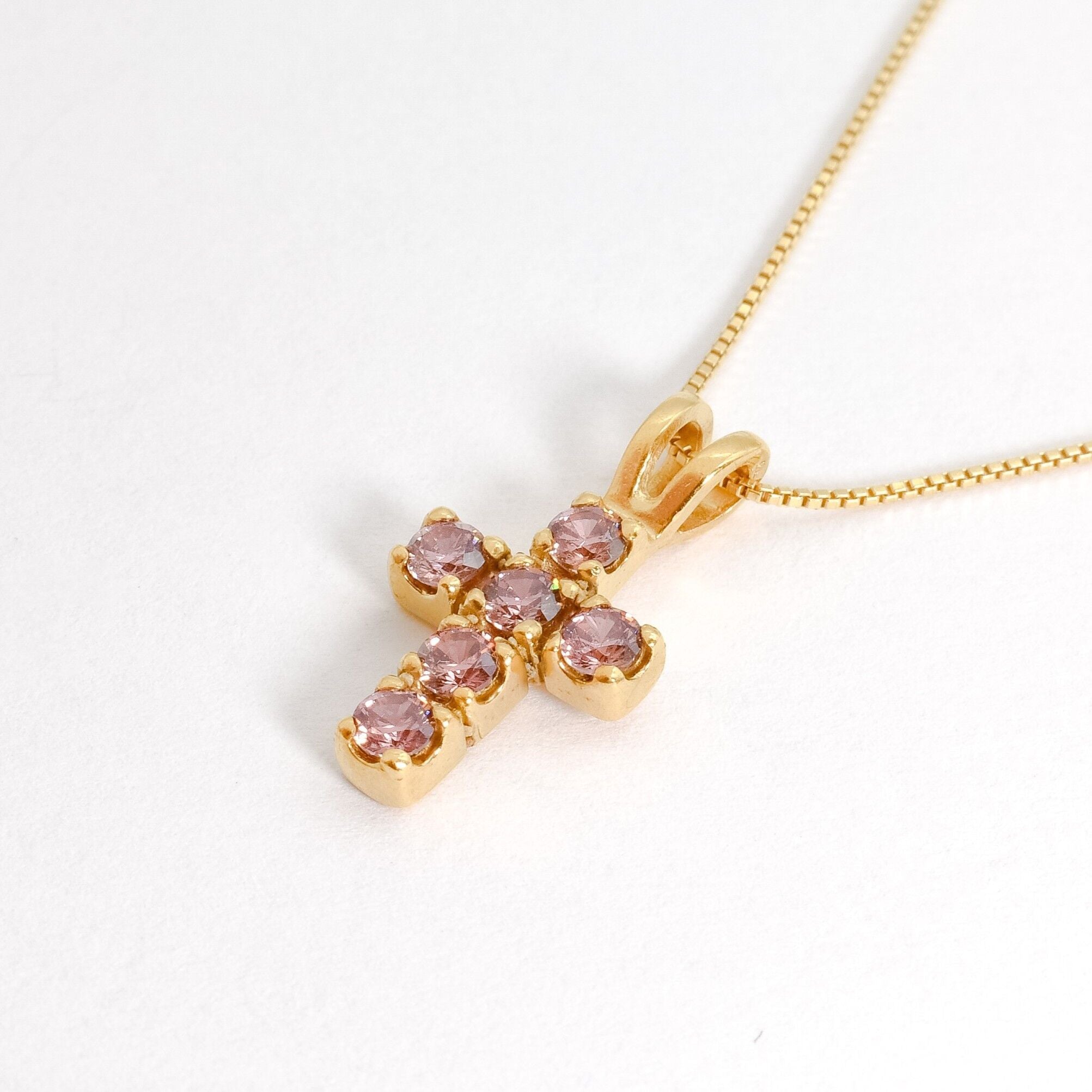 Morganite Cross Pendant - Gold Christian Necklace - Dainty Pink Necklace