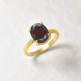 Genuine Garnet Ring - Red Oval Ring - Minimalist Solitaire Ring