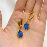 Sapphire Earrings in 18k Gold Vermeil with Oval Blue Sapphire, perfect for September birthdays and special occasions.
