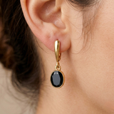 Genuine Onyx Earrings - Gold Onyx Earrings - Black Dangling Earrings