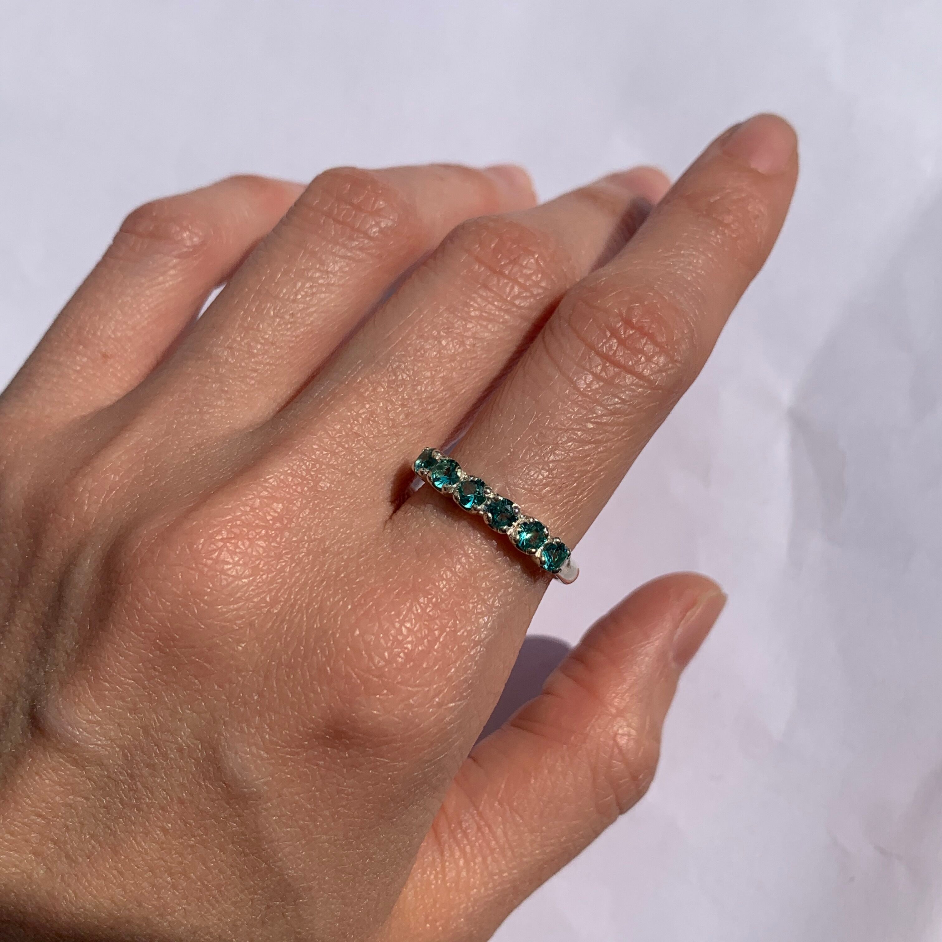 Silver Aquamarine Ring - Half Eternity Band - Blue Aquamarine Ring Ring