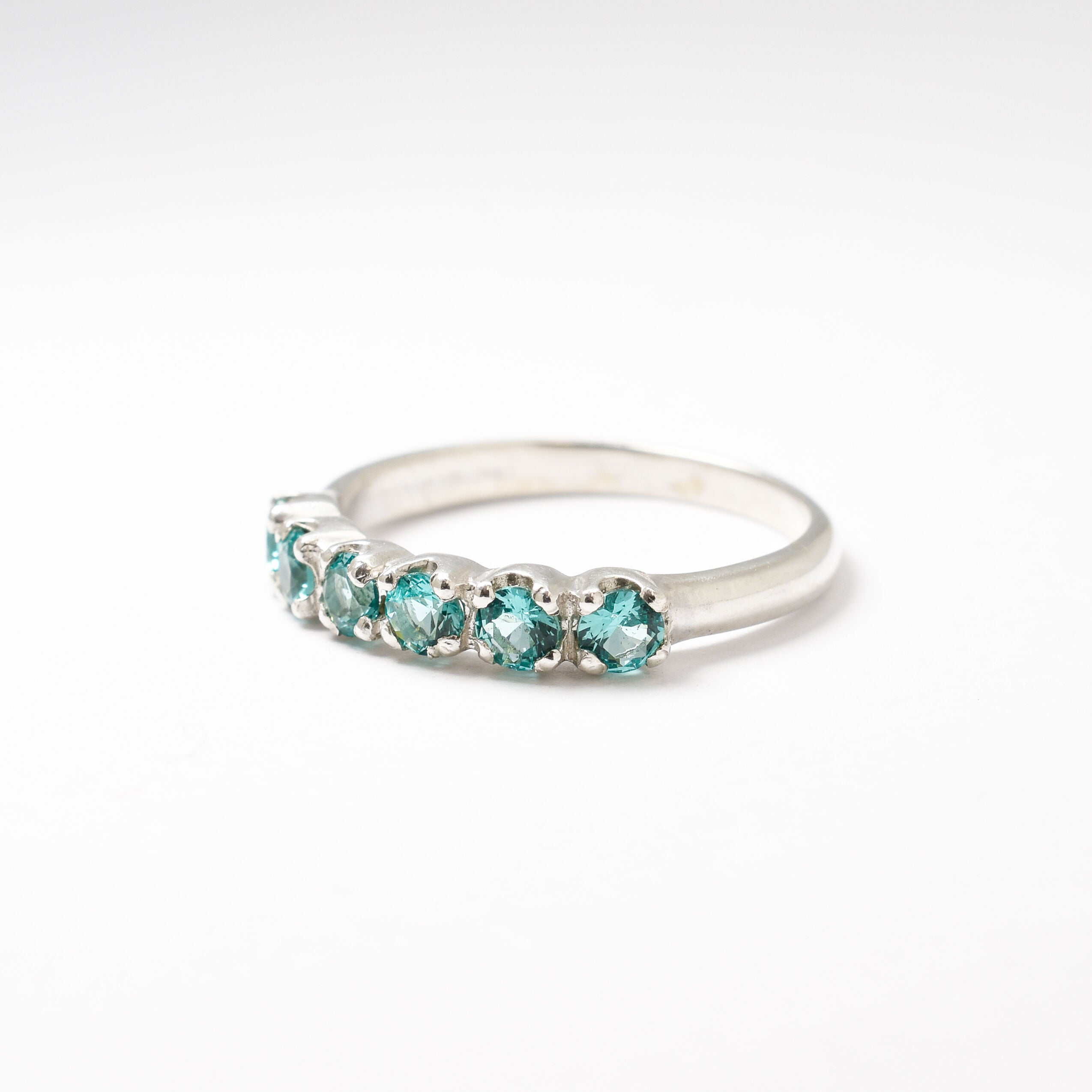 Silver Aquamarine Ring - Half Eternity Band - Blue Aquamarine Ring Ring