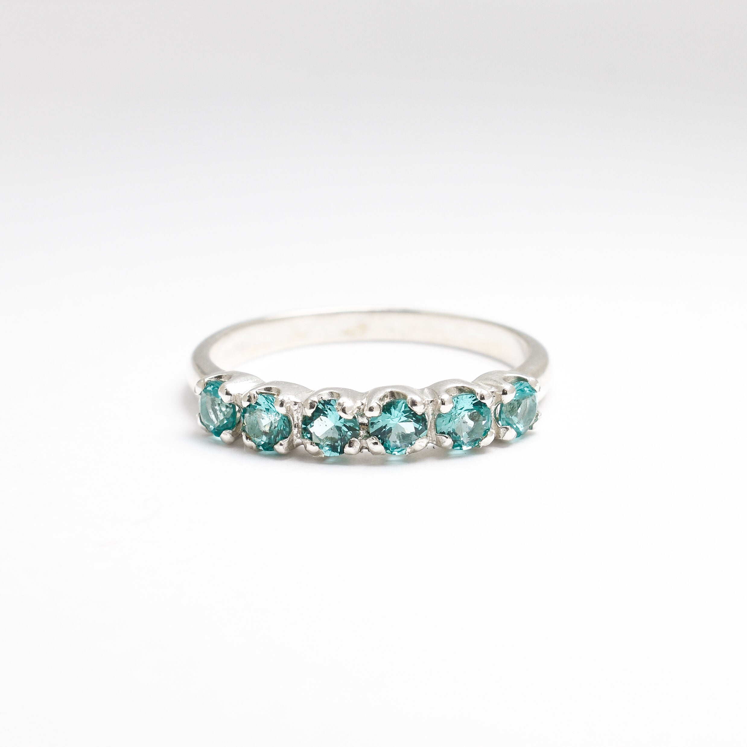 Silver Aquamarine Ring - Half Eternity Band - Blue Aquamarine Ring Ring