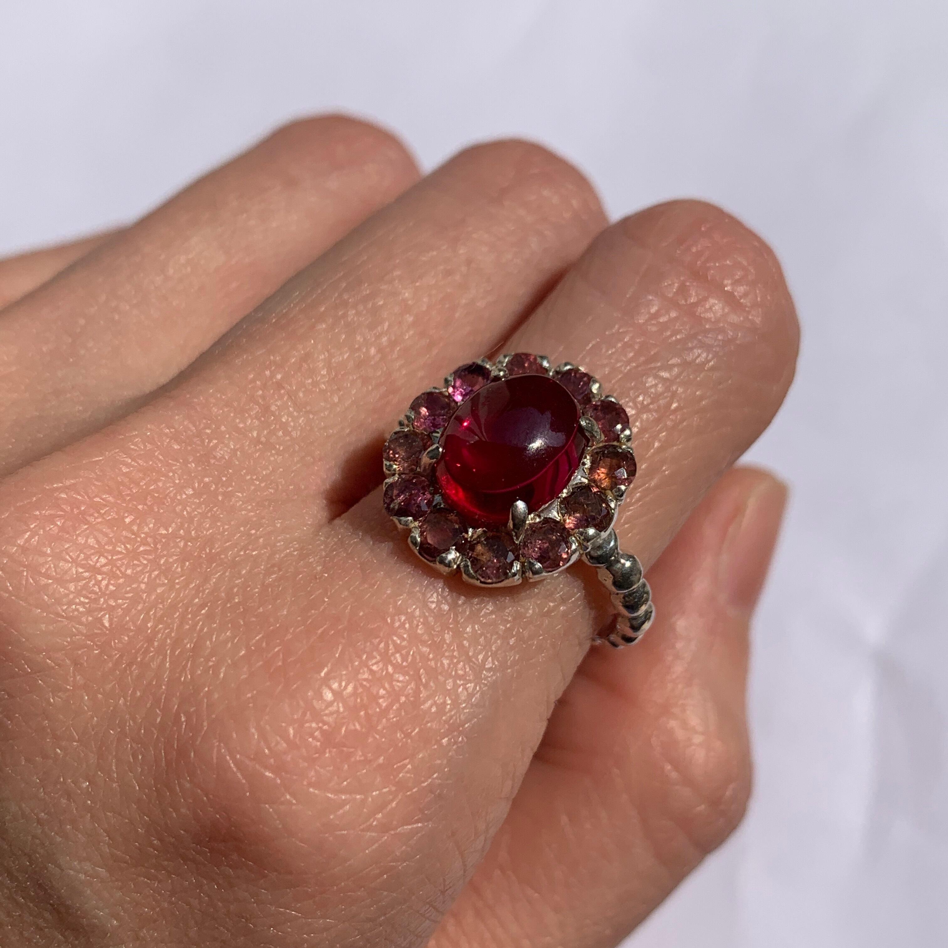 Elegant 925 Sterling Silver Ruby Ring with Oval Created Red Ruby, perfect for July birthdays and special occasions.