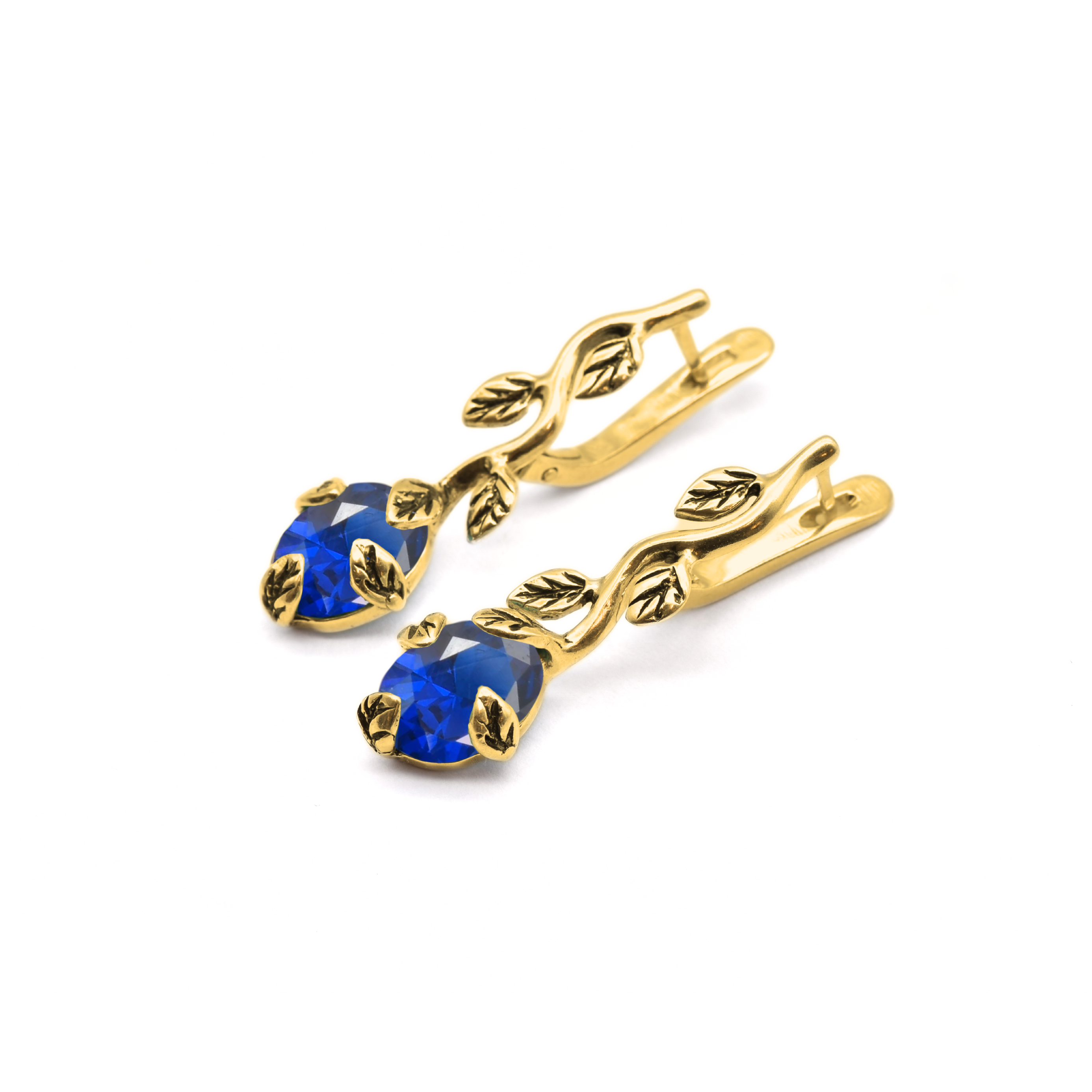 Stunning 18k Gold Vermeil Earrings featuring Oval Created Blue Sapphire, perfect for gifting and everyday elegance.