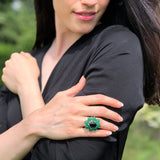 Onyx Flower Ring - Large Emerald Ring - Green Statement Ring
