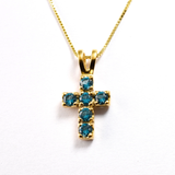 Aquamarine Cross Pendant - Gold Aquamarine Necklace - Small Cross Necklace