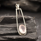 Rose Quartz Pendant - Long Vintage Necklace - Pink Bezel Necklace