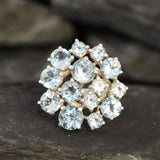 Blue Topaz Ring - Large Cluster Ring - Statement Cocktail Ring