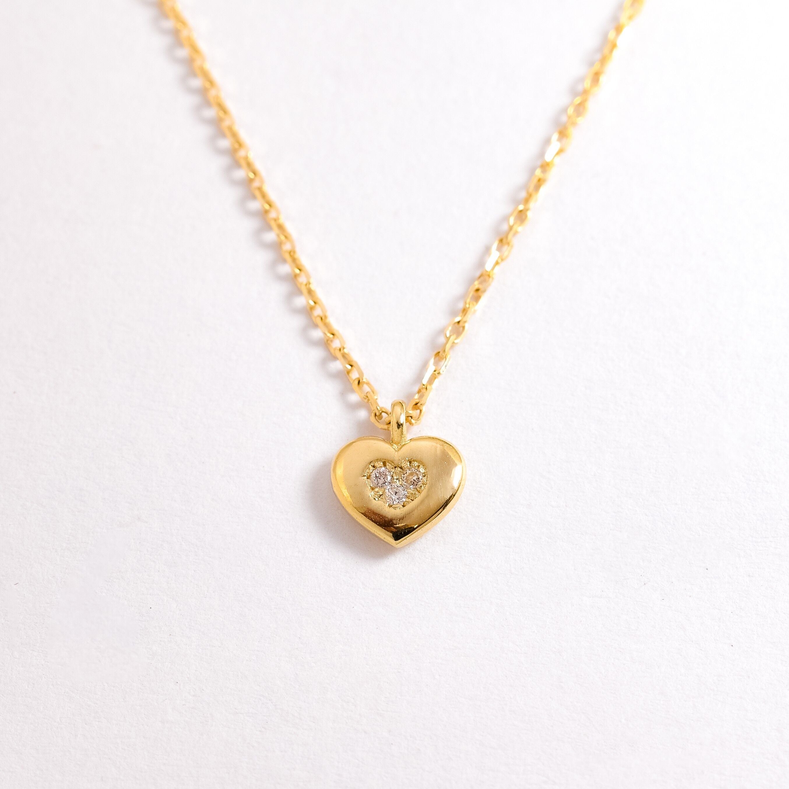 Natural Diamond Solid Gold Necklace made in 14k Yellow Gold with Natural White Diamond in Prong setting, April Birthstone gift idea, symbolizes commitment, strength & purity, ideal for everyday wear and perfect for birthday gifting and special occasions.