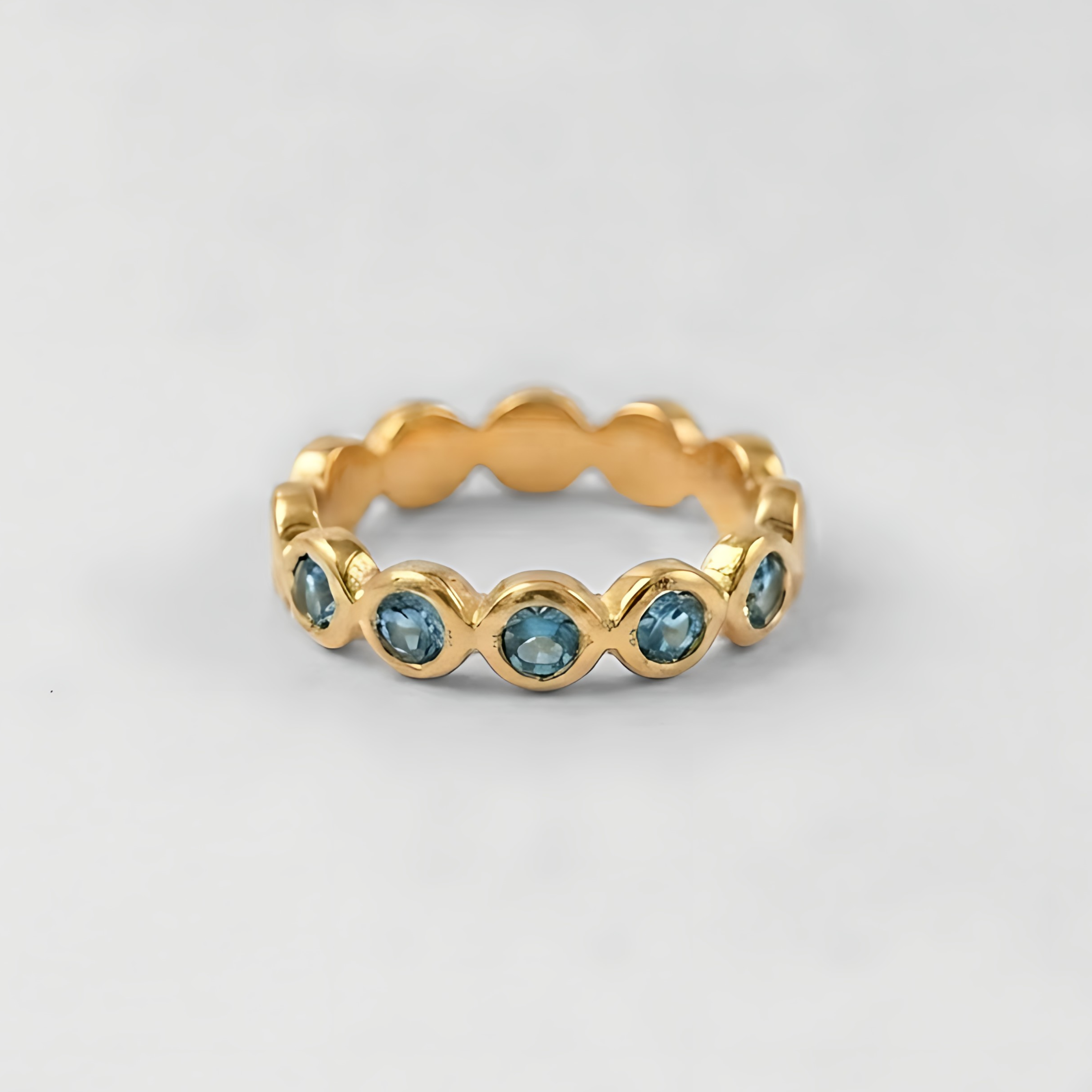 Created Aquamarine Ring made in 18k Gold Vermeil with Round Created Blue Aquamarine in Bezel setting, March Birthstone gift idea, symbolizes courage & good luck, ideal for everyday wear and perfect for birthday gifting and special occasions.